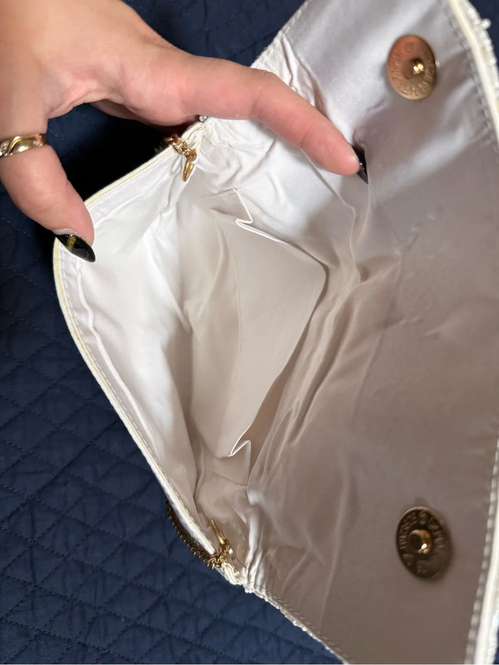 Beaded 'Bride' Crossbody Clutch with Gold Chain